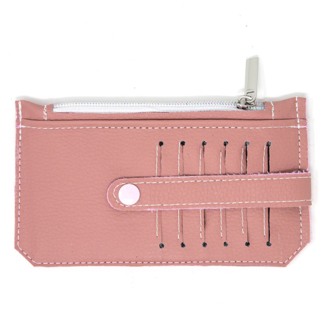 Front of Pink Faux Leather Slim Purse with card slots - Emma Easter Handcrafted