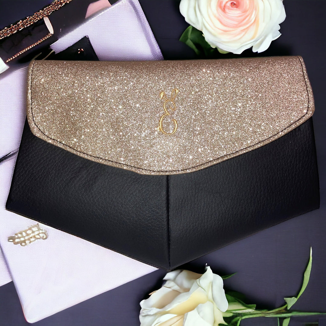 Gold Glitter and Black Skye Clutch Bag - Emma Easter Handcrafted
