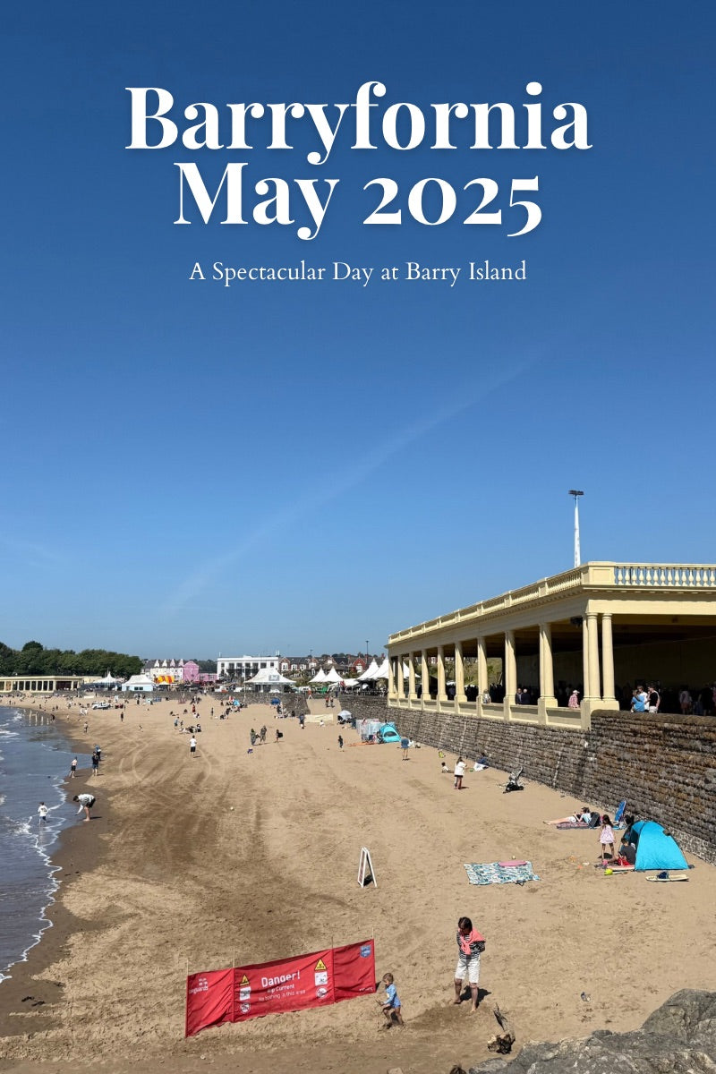 Barryfornia May 2025: A Spectacular Day at Barry Island - view of East Promenade with golden sandy beach, clear blue skies, and beachgoers enjoying the sunshine