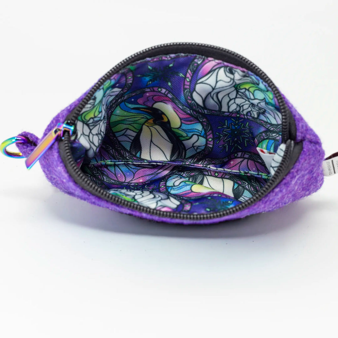 Aurora Purple Harris Tweed Coin Pouch Interior View