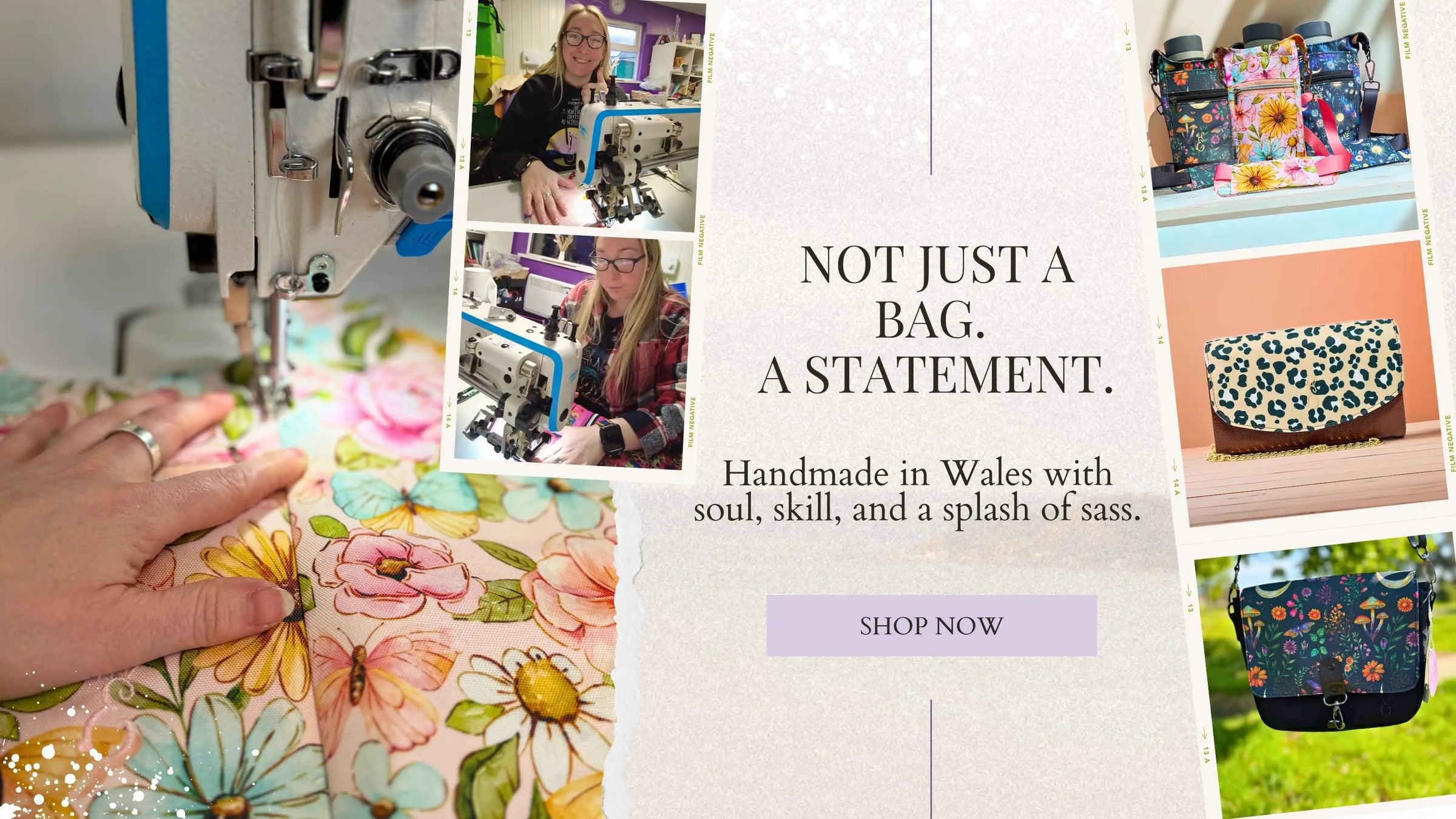 Emma Easter Handcrafted - Welsh bag maker creating handmade leather and vegan bags with floral fabrics in Rhondda Valleys studio, statement accessories made in Wales
