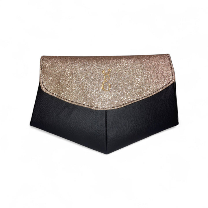 Black and Gold Skye Clutch Bag Front View
