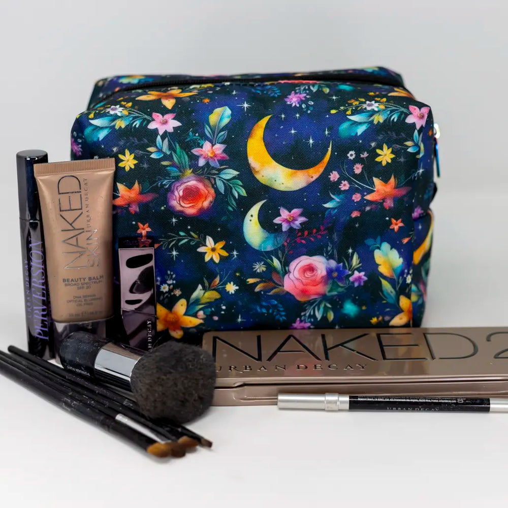 Celestial floral makeup bag with brushes and palettes – Emma Easter Handcrafted