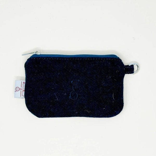 Navy Harris Tweed® zippered pouch on a white background by Emma Easter Handcrafted