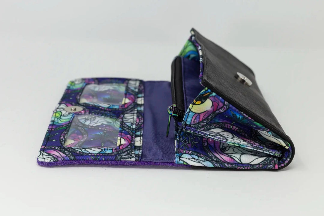 Side interior view of Aurora leather purse showing internal compartments and lining