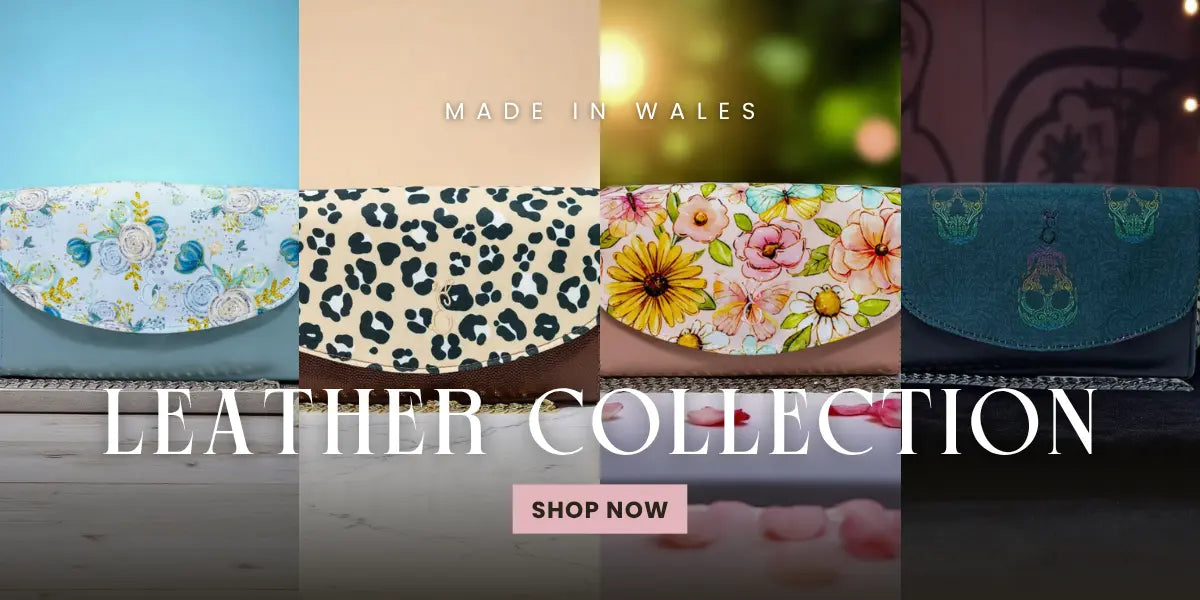 Emma Easter Handcrafted Leather Collection - Handmade leather crossbody bags made in Wales featuring floral, leopard and geometric designs