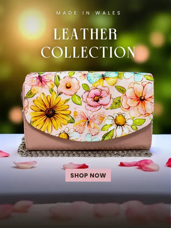 Emma Easter Handcrafted Leather Collection - Handmade leather crossbody bags made in Wales featuring floral, leopard and geometric designs