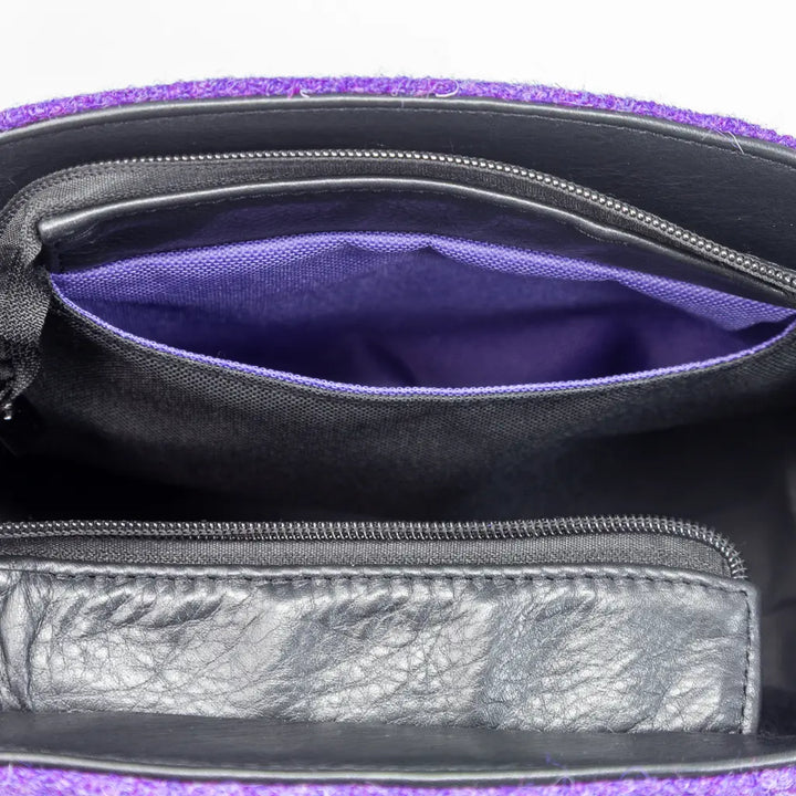 Interior of the Rowena handbag showing water-resistant lining, crafted by Emma Easter Handcrafted in Wales.