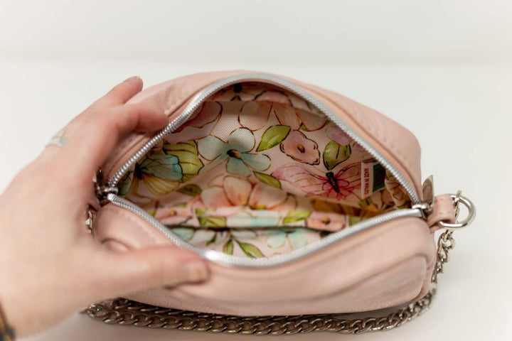Mini Pearlised Pink Leather Bag - Emma Easter Handcrafted