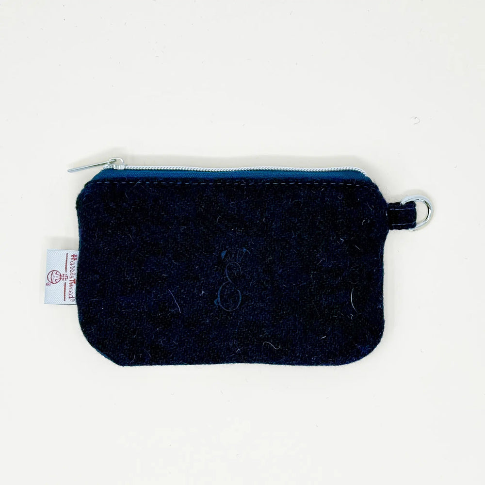 Navy Harris Tweed® zippered pouch on a white background by Emma Easter Handcrafted