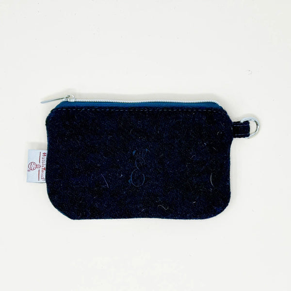 Navy Harris Tweed® zippered pouch on a white background by Emma Easter Handcrafted