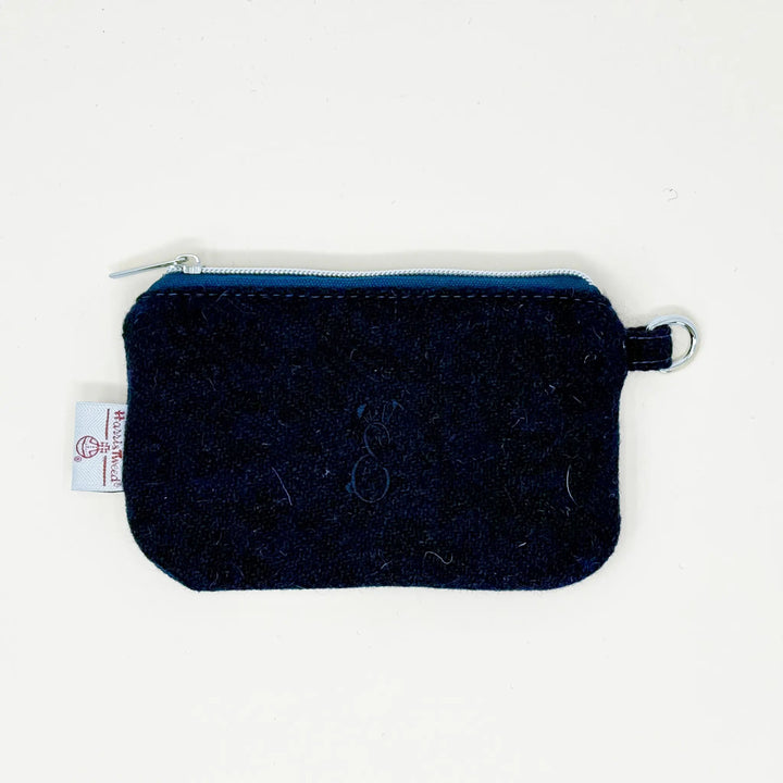 Navy Harris Tweed® zippered pouch on a white background by Emma Easter Handcrafted