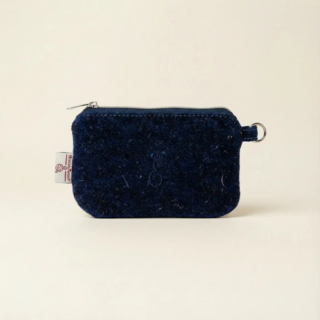 Navy Harris Tweed® zippered pouch on a white background by Emma Easter Handcrafted