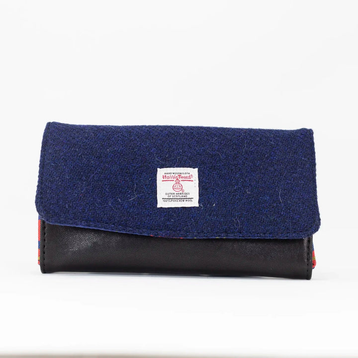 Navy Poppy leather purse with Harris Tweed® exterior flap and lambskin leather body