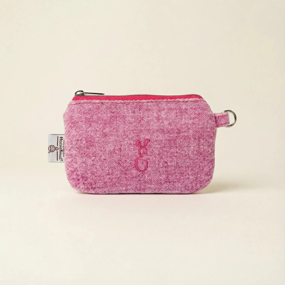 Pink Harris Tweed® pouch handmade in Wales