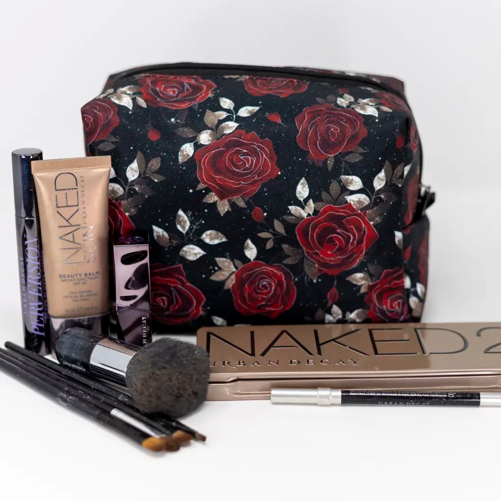 Romantic rose print makeup bag with brushes and palettes – Emma Easter Handcrafted