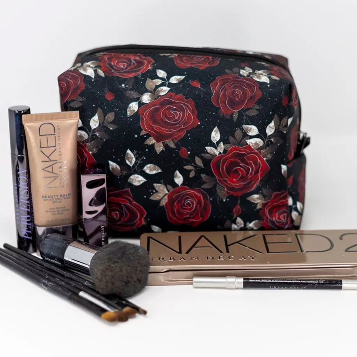 Romantic rose print makeup bag with brushes and palettes – Emma Easter Handcrafted