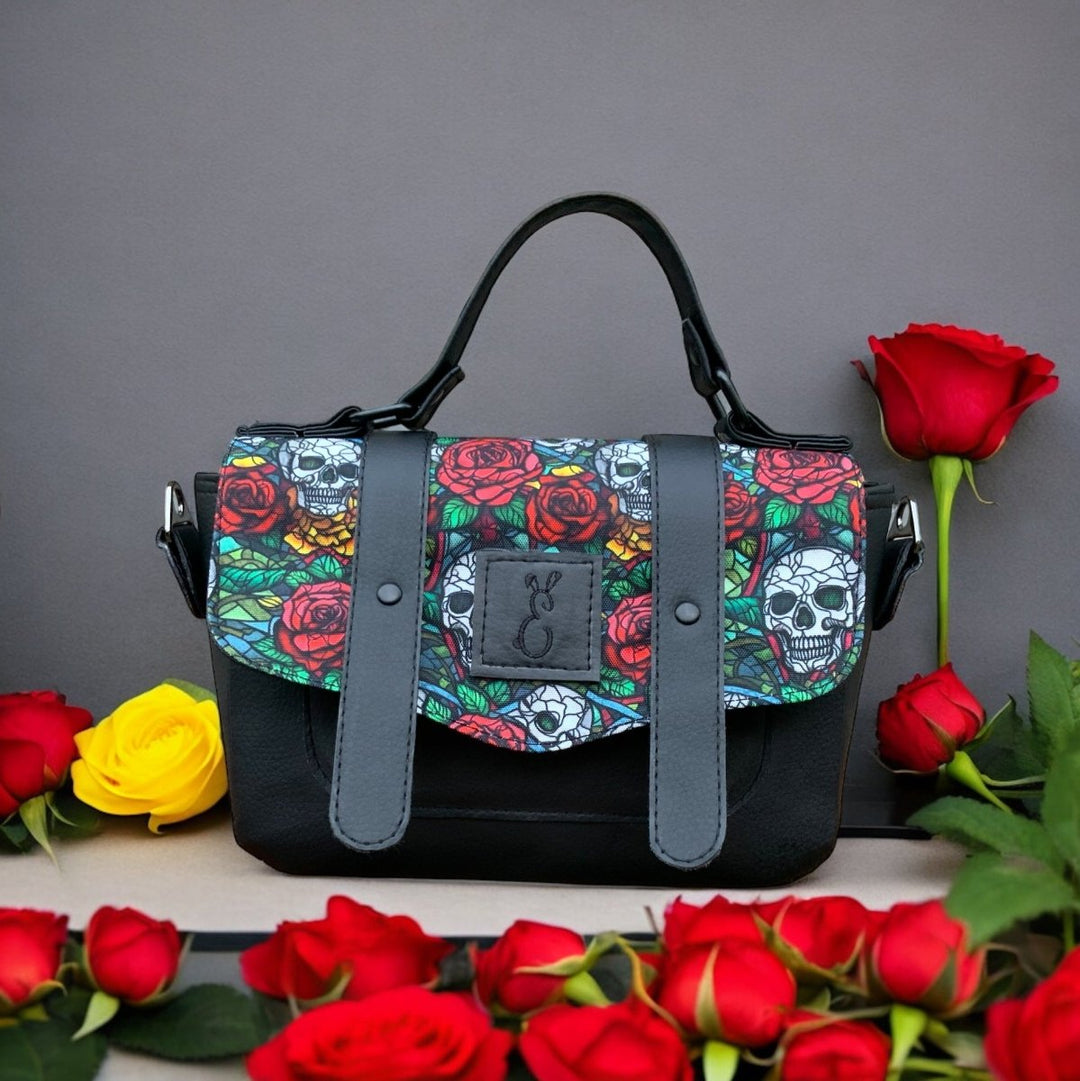Skull and Roses Memento Mori Satchel Bag - Emma Easter Handcrafted