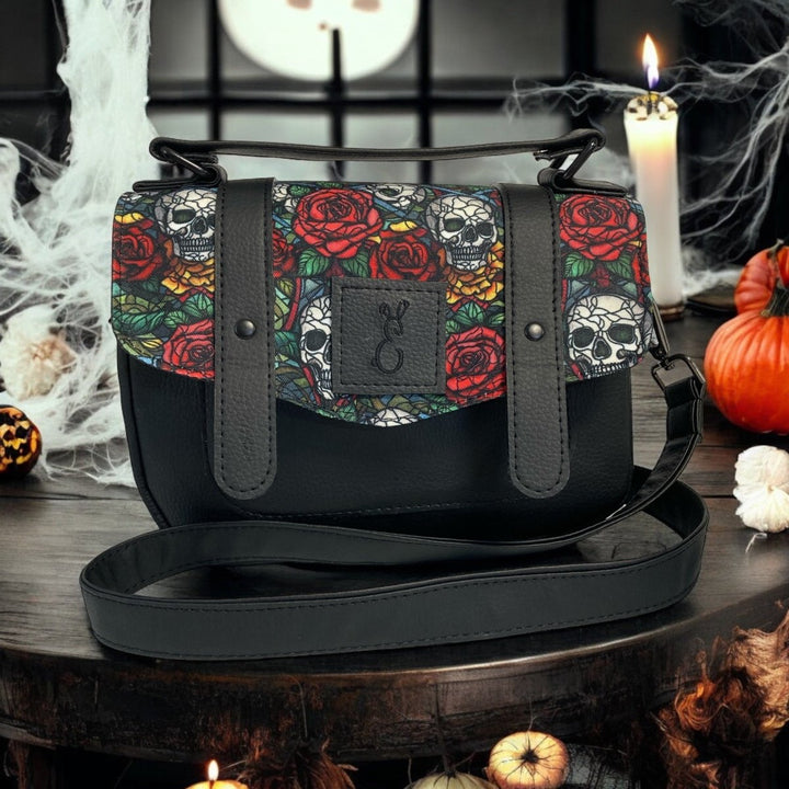 Skull and Roses Memento Mori Satchel Bag - Emma Easter Handcrafted