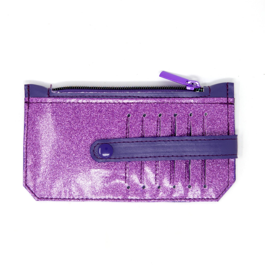 Front of the Purple Glitter and Faux Leather Slim Purse - Emma Easter Handcrafted