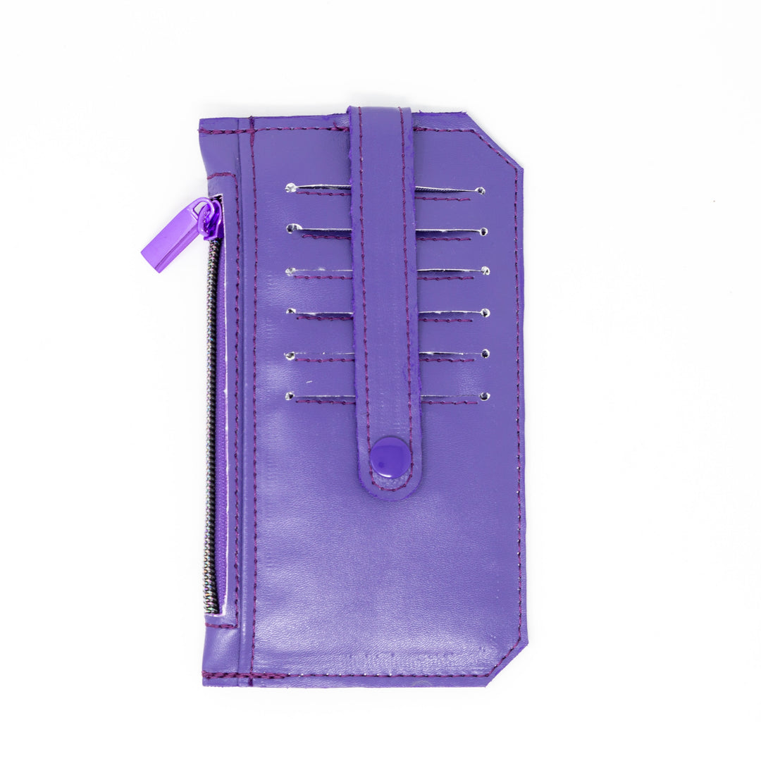 Front of Purple Faux Leather Slim Purse with card slots - Emma Easter Handcrafted