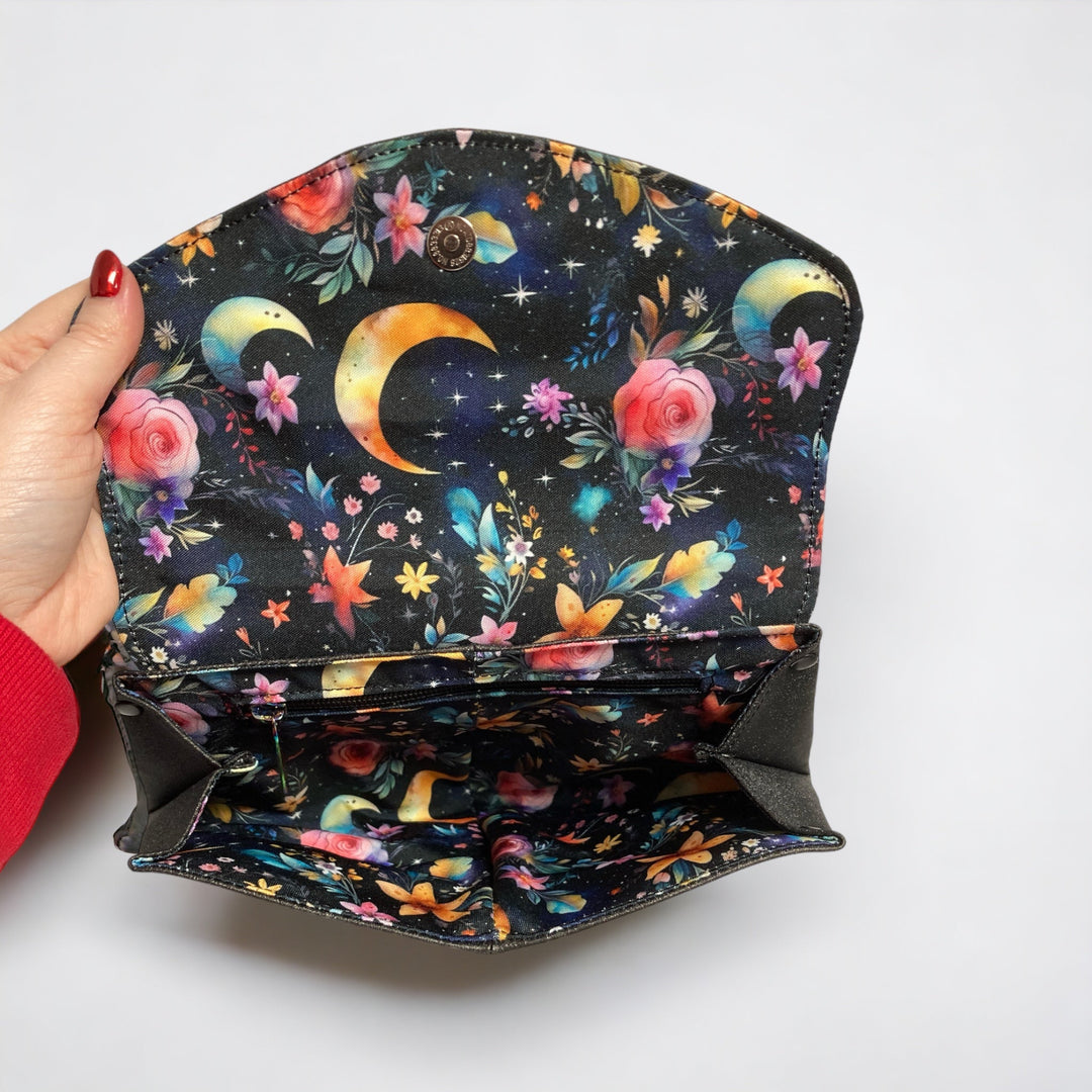 Black Glitter Mystic Garden Skye Clutch Bag - Emma Easter Handcrafted