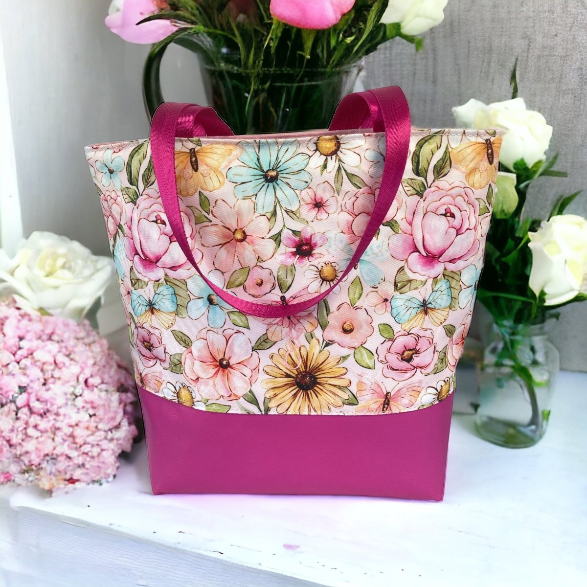 Penelope Floral Canvas Tote Bag Elegant Spring Vibes Emma Easter Handcrafted